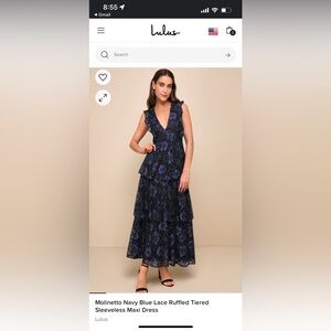 Lulus Molinetto Navy Blue Lace Ruffled Tiered Sleeveless Maxi Dress
